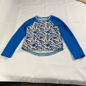 Tommy Bahama Girls Size 6 Blue Floral Long Sleeve Rash Guard Swim Top Casual UPF